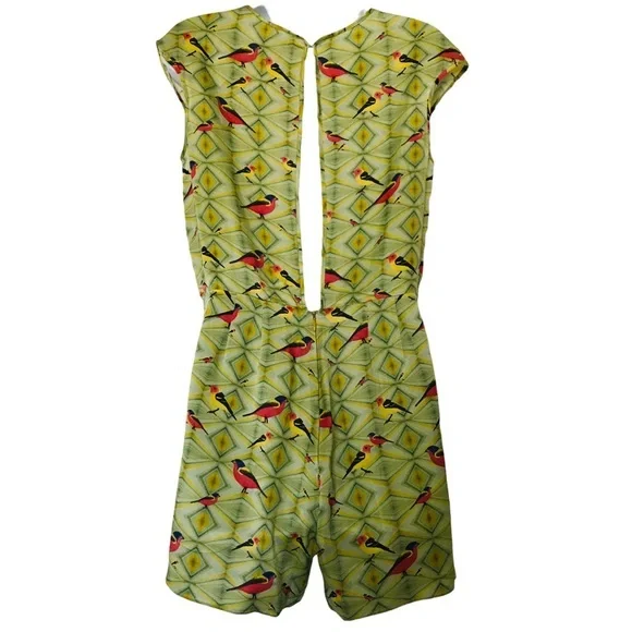 Crop david peck M Silk romper Artsy chartreuse bird print - Picture 2 of 12